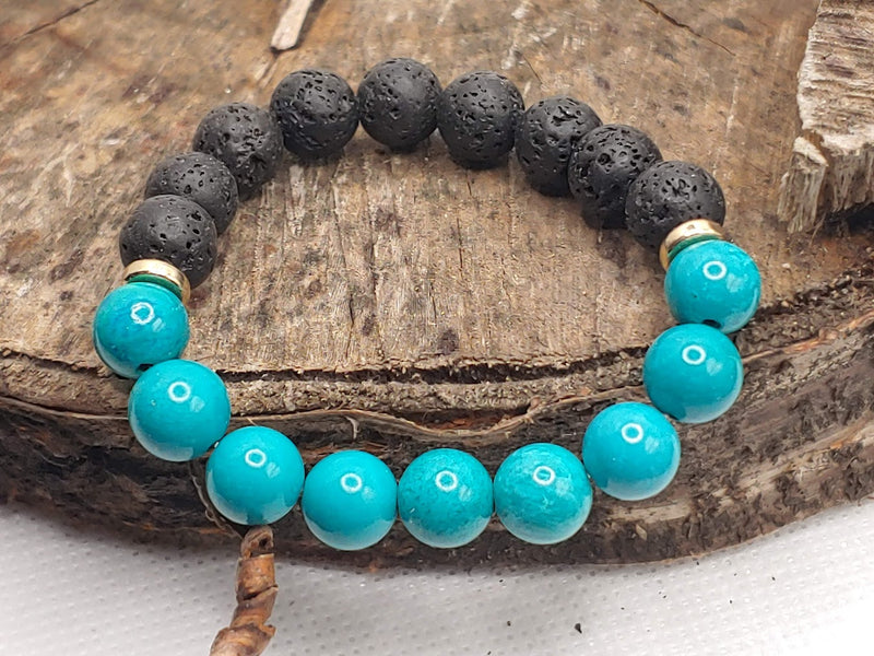 December birthstone crystal bracelet with Turquoise and Lava Stone Top