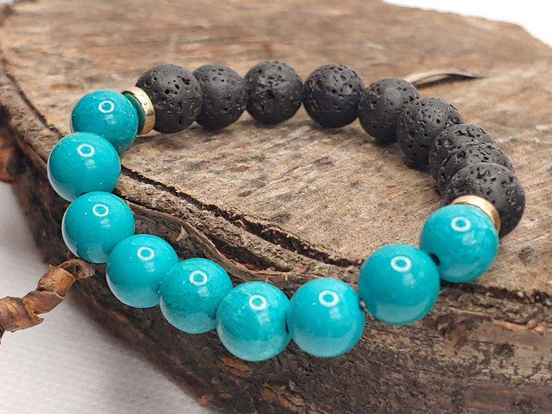 December birthstone crystal bracelet with Turquoise and Lava Stone Side