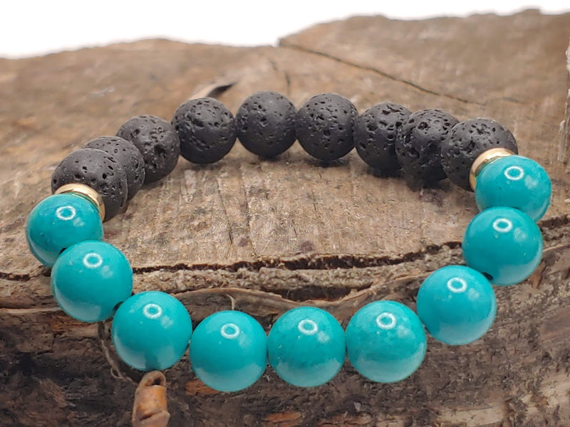 December birthstone crystal bracelet with Turquoise adn Lava Stone Front