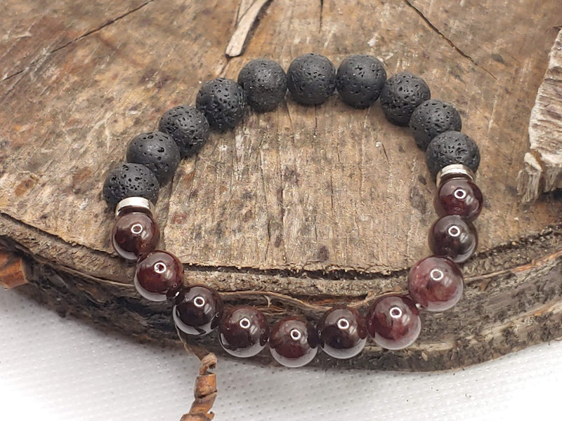 January birthstone crystal bracelet with Garnet and Lava Stone Front