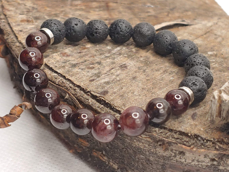 January birthstone crystal bracelet with Garnet and Lava Stone Side