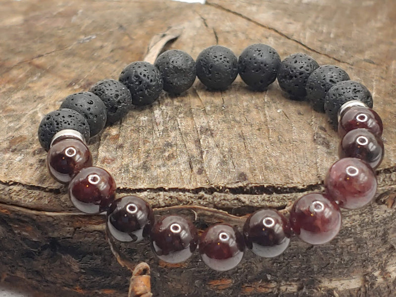 January birthstone crystal bracelet with Garnet and  Lava Stone Zoom