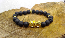 Lava Pixiu Bracelet with 24k Gold Plated Piyao Dragon Front