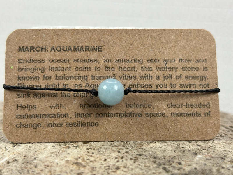 March birthstone crystal adjustable wax cord bracelet with Aquamarine 1 bead