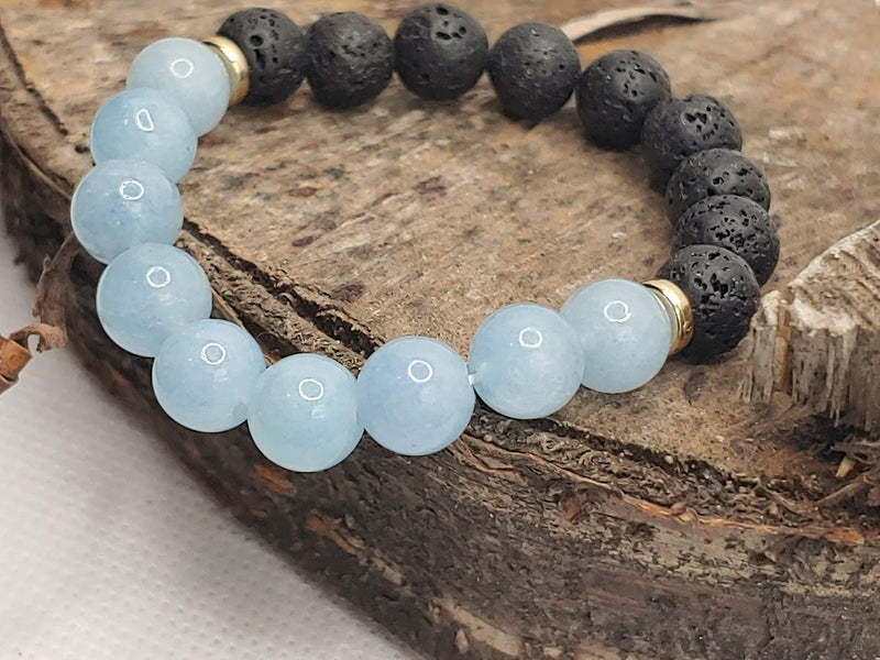 March Birthstone Bracelet with Lava Stone Side