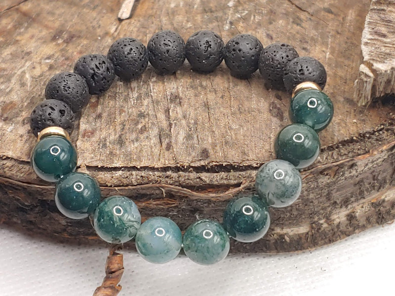 May Birthstone Bracelet with Lava Stone Side