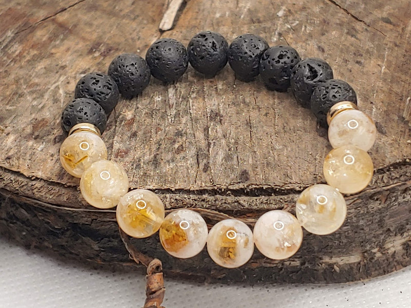 November birthstone crystal bracelet with Citrine and Lava Stone Front