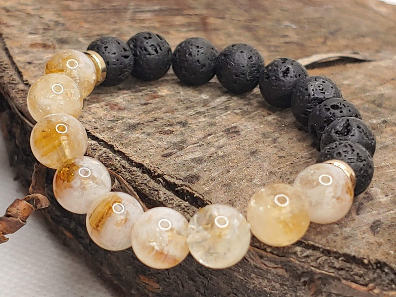 November birthstone crystal bracelet with Citrine and Lava Stone Side