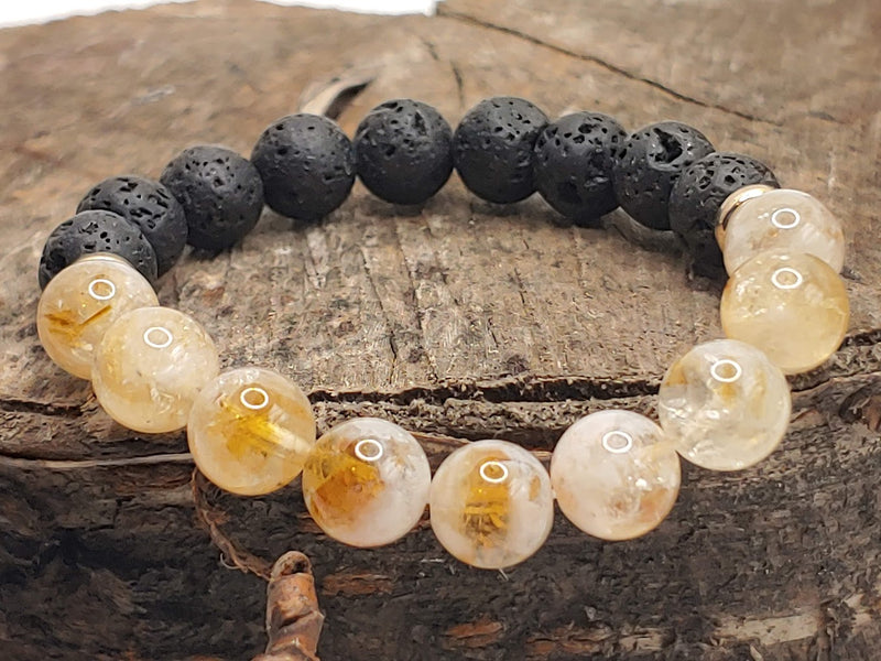 November birthstone crystal bracelet with Citrine and Lava Stone Front