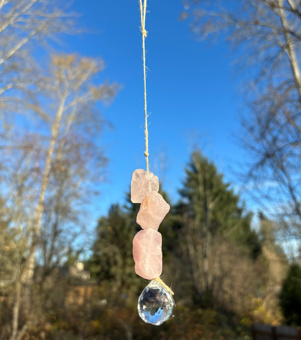 Rose Quartz Raw Crystal Sun Catcher