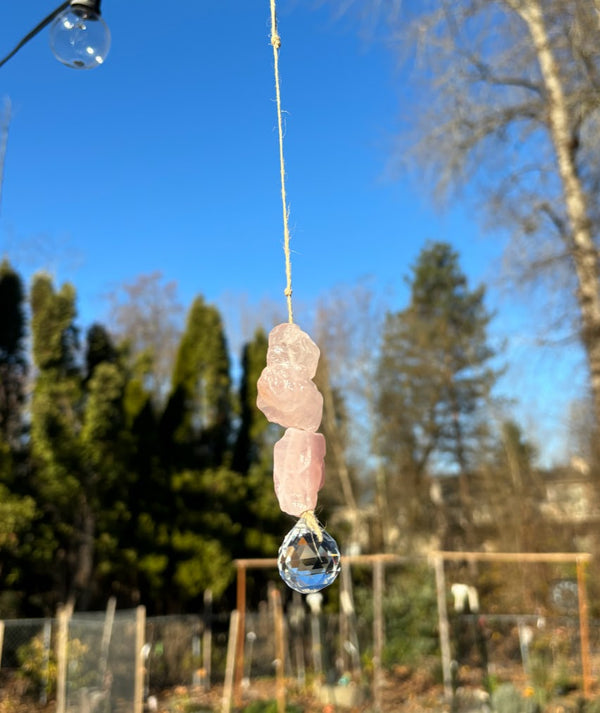 Rose Quartz Raw Crystal Sun Catcher far