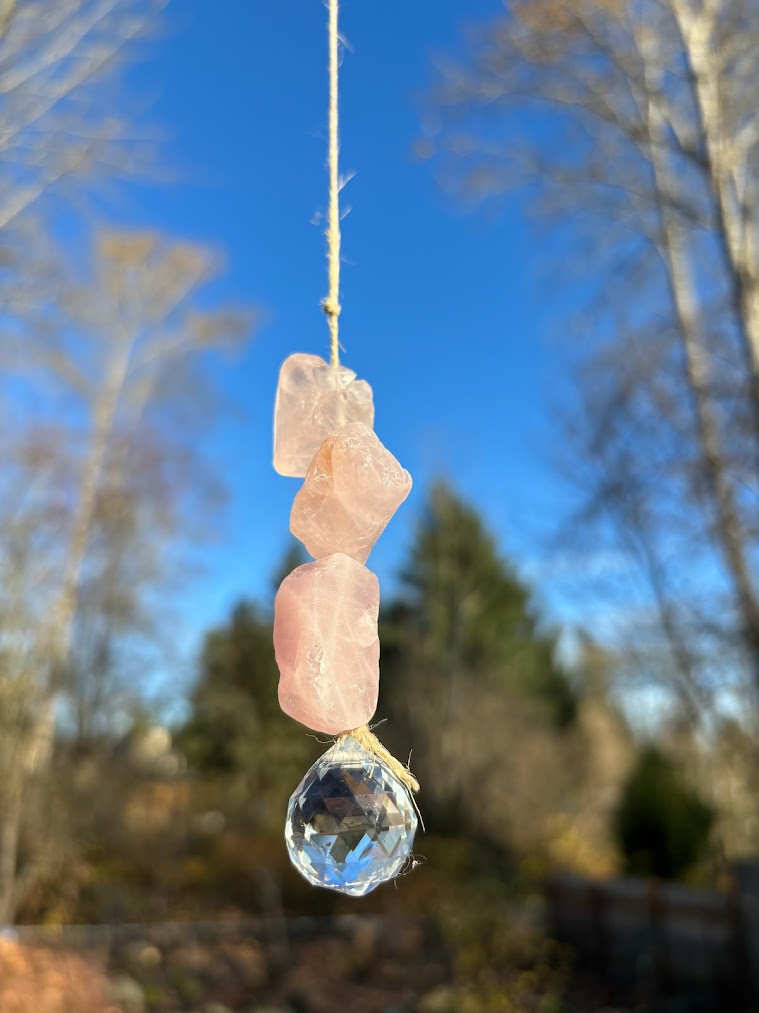 Rose Quartz Raw Crystal Sun Catcher Closer