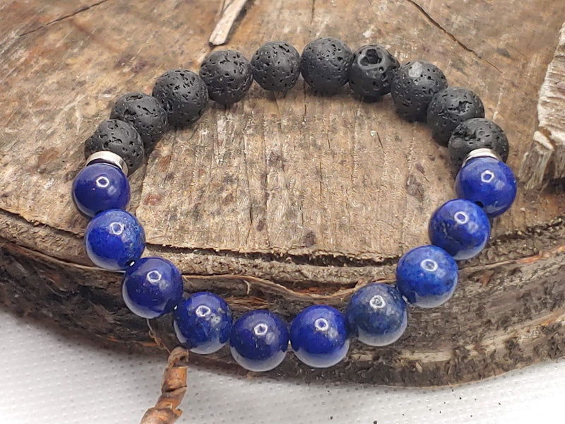 September Birthstone Bracelet with Lava Stone Side