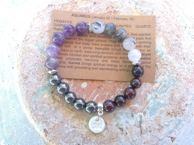 Aquarius Crystal Bracelet with Zodiac Sign Charm
