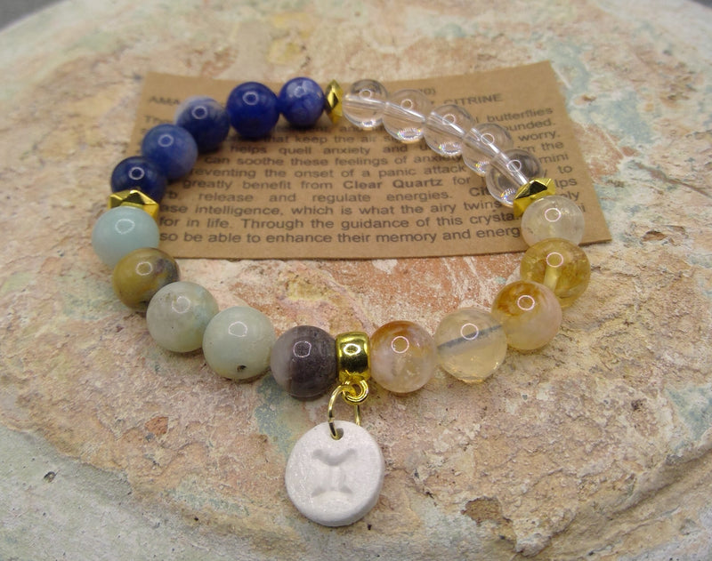 Gemini Crystal Bracelet with Zodiac Sign Charm Closer