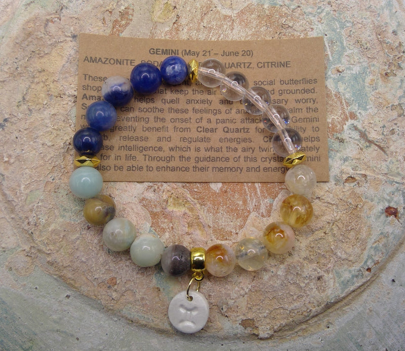 Gemini Crystal Bracelet with Zodiac Sign Charm